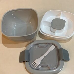 Bentgo Salad Lunch Box with Utensil, gray and white